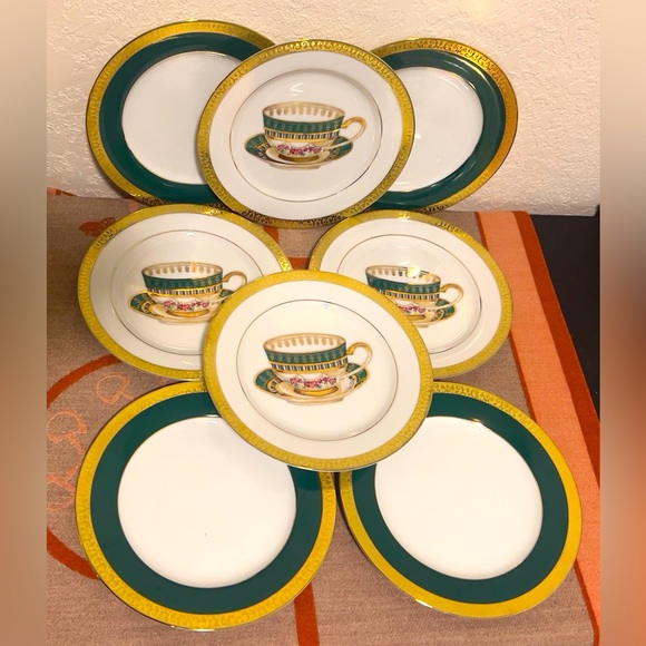 Gold Buffett Royal Gallery Plates. Set Of 4 Tea Cups W/ Gold & 4 Green W/ Gold - Picture 1 of 13